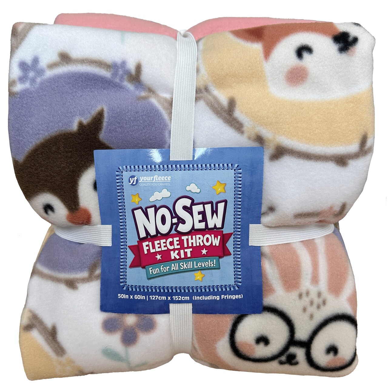 Woodland Pals Anti-Pill Premium No Sew Throw Fleece Fabric Kit (Coral Backing)